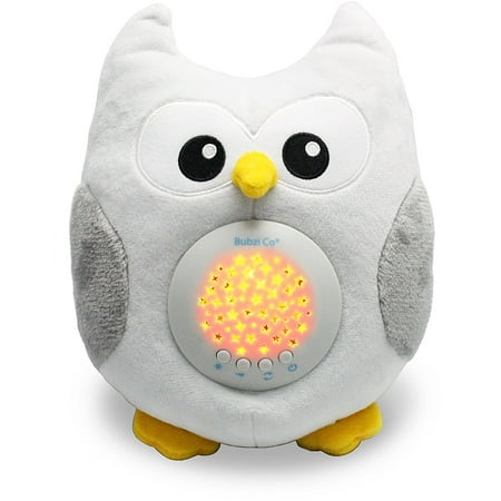 Bubzi Co White Noise Sound Machine & Sleep Aid Night Light. New Baby Gift, Woodland Owl Decor Nursery & Portable Soother Stuffed Animals Owl with 10 Popular Songs For Crib to Comfort Plush