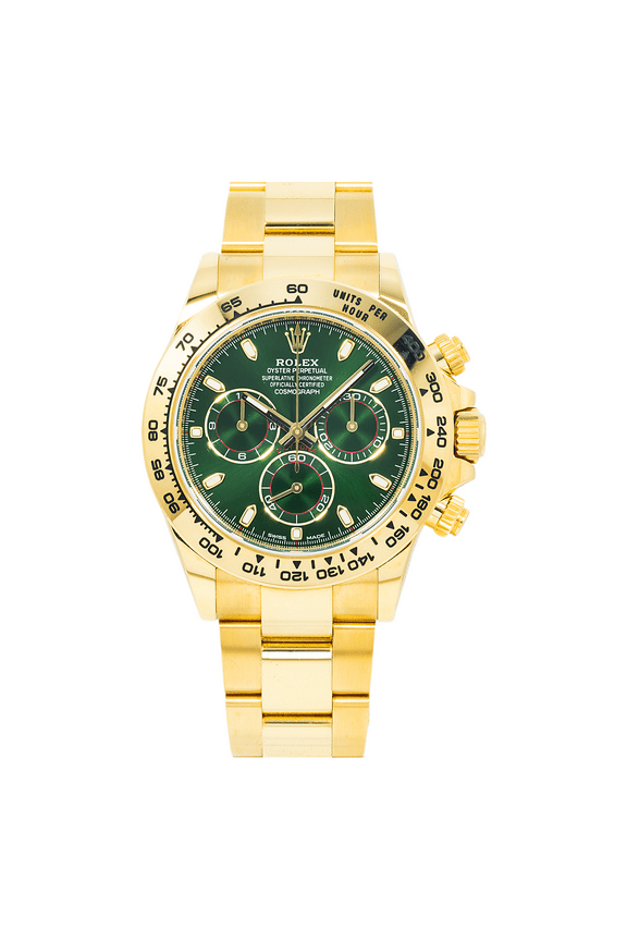Pre-Owned Rolex Cosmograph Daytona 116508 40MM Green Dial With Yellow Gold Oyster Bracelet