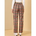 thumbnail image 5 of DARING DIVA Women's Plaid Trousers Pockets Straight Leg Casual Pant S Red Brown Beige, 5 of 6