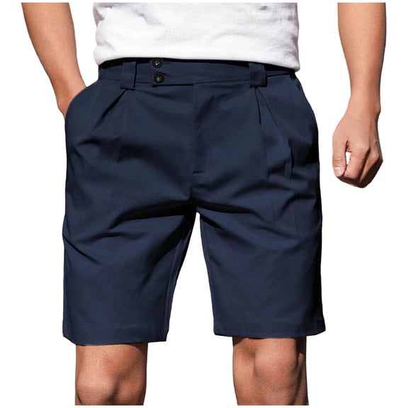 LMOIPLI Men's Pleated Golf Shorts Pants Button Waist Lightweight Walk Bottoms Business Casual Work Everyday Trunks with Pockets Navy S