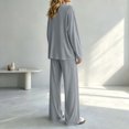 thumbnail image 7 of Iyufng Womens Two Piece Sets Loose Round Neck Long Sleeve Tops Elastic Waist Wide Leg Pants Loungewear Sets, 7 of 7