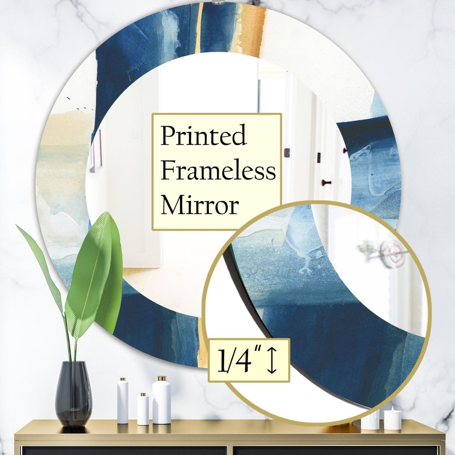 Designart 'Indigo Panel IV' Miroir Moderne - Miroir Mural Ovale ou Rond - 24x24
