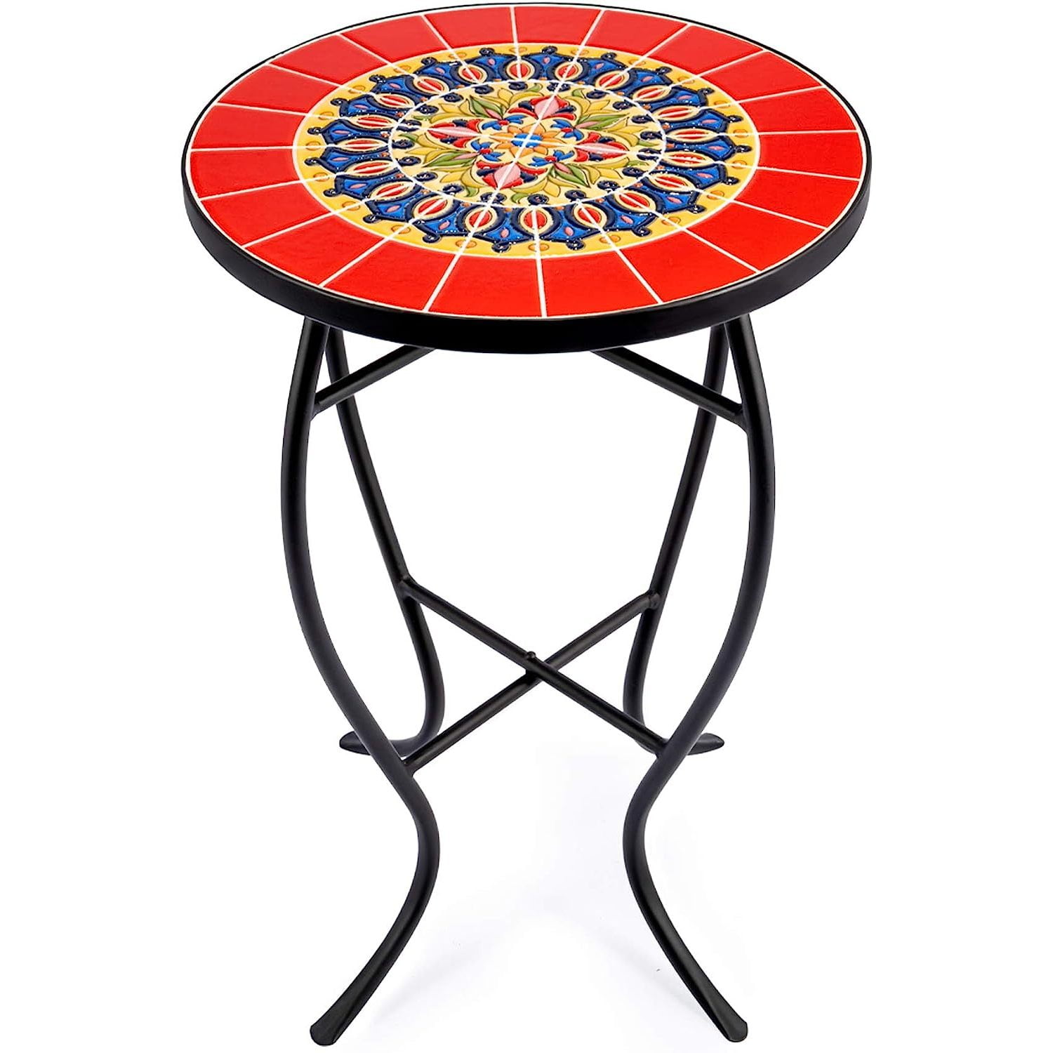 Bilot Outdoor Mosaic Side Table, 14 Inch Round Accent Table Plant Stand
