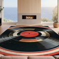 thumbnail image 2 of Design&I 8'x10' Washable Area Rug Vinyl Retro Record Music Cd Concentric Grooves Abstract Round for King Size Bedroom, Under Bed, Sleek Flatweave Pet Friendly, 2 of 7