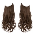 thumbnail image 1 of Zhuge Peluca larga ondulada con línea de tamaño ajustable transparente, pieza de cabello rizado, pieza de cabello secreto oculto para mujeres, sin clip, 22 pulgadas, marrón medio, 1 of 3