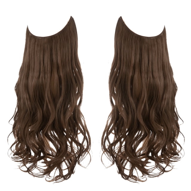Zhuge Peluca larga ondulada con línea de tamaño ajustable transparente, pieza de cabello rizado, pieza de cabello secreto oculto para mujeres, sin clip, 22 pulgadas, marrón medio
