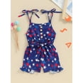 thumbnail image 3 of Suealasg 4th of July Little Girl Cami Jumpsuit 1T 2T 3T 4T 5T Kids Girls Sleeveless Star Print Tie Up Spaghetti Strap Romper Shorts Toddler Girl Summer Independence Day Clothes, 3 of 9