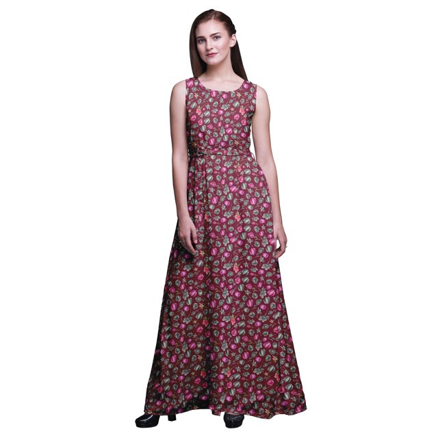 Bimba Robe Longue Débardeur Maxi à Fleurs pour Femme, Col Rond, Imprimée, Robe de Soirée - Très Petit