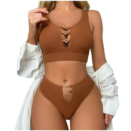 

Rewenti Women Lingerie Sets Temptation Underwear Sleepwear Suit Lingerie Sets Brown 6(M)