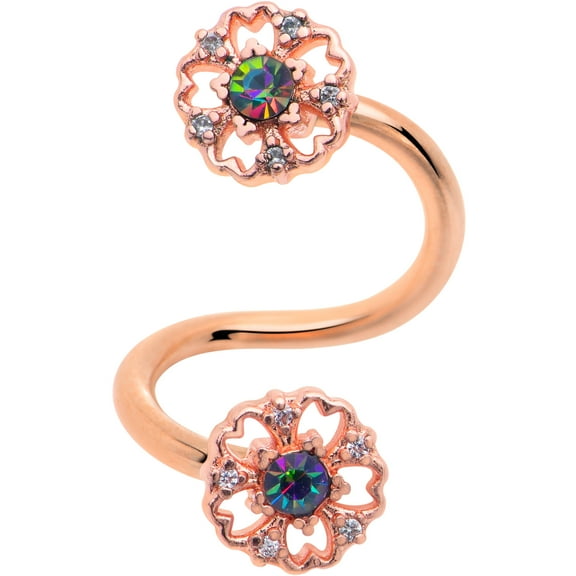 Body Candy Womens 14G Surgical Steel Rosy Filigree Flower Spiral Twister Belly Button Ring Navel Ring