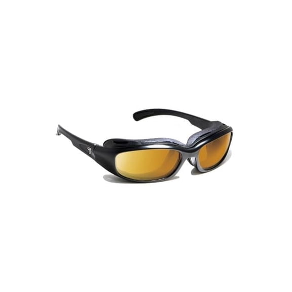 7eye Churada Wind-Blocking Padded Sunglasses for Outdoors, UV400, Yellow Lenses, Matte Black, Small & Medium