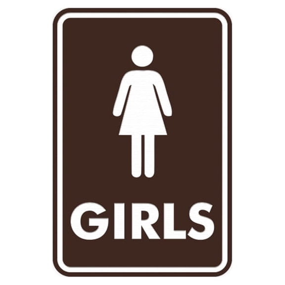 Portrait Round Girls Restroom Sign (Dark Brown) - Medium 5" x 7"