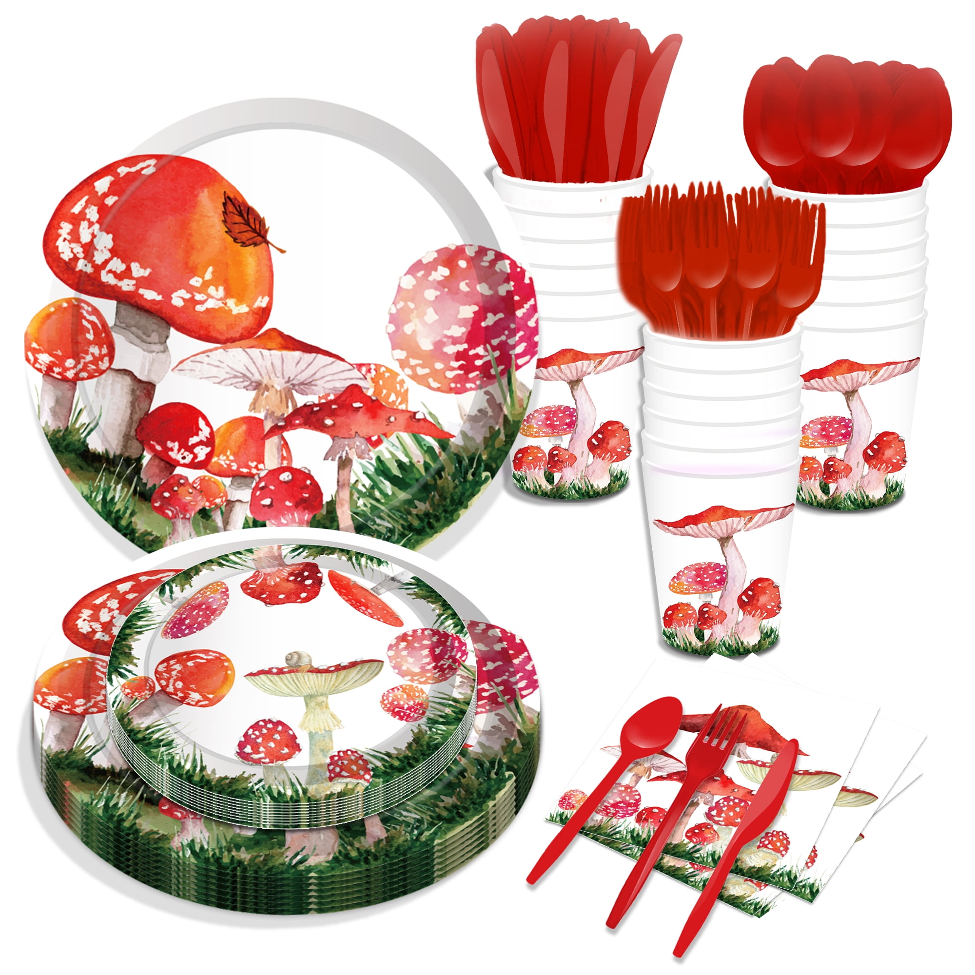CC HOME Birthday Decor Theme Red Mushroom Party Supplies Pack, Plates