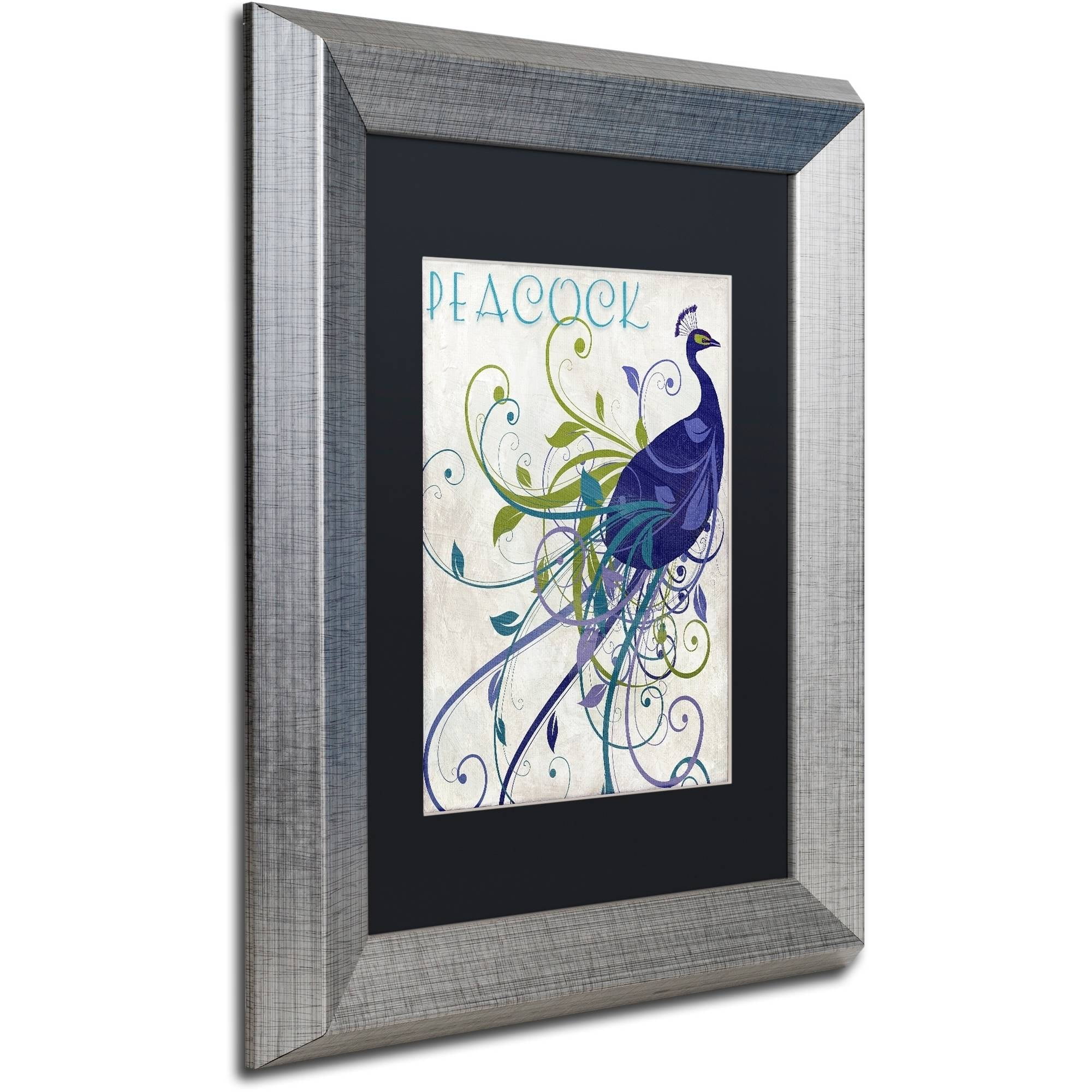 Trademark Fine Art "Peacock Nouveau I" Canvas Art by Color Bakery Black Matte, Silver Frame