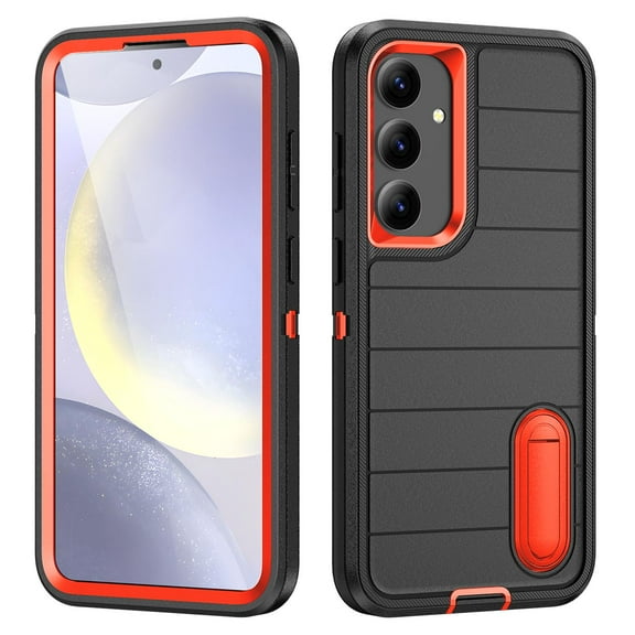 ShellTech Stand Case for Samsung Galaxy S24 Plus,Shockproof 3-Layer Protection Case Military Grade Protective Kickstand Back Cover for Galaxy S24 ,Black Orange