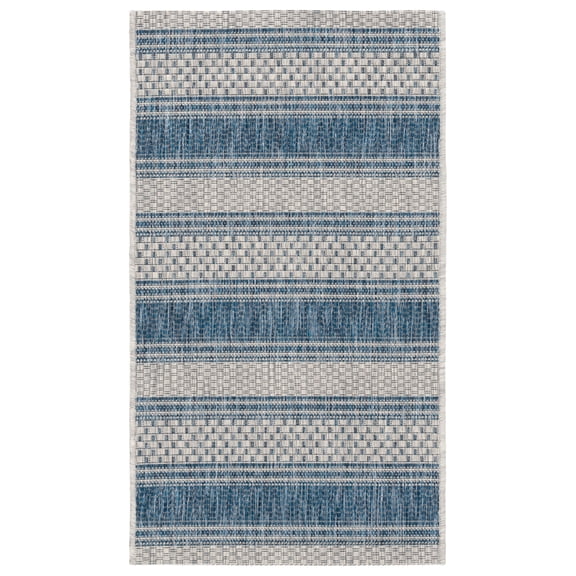 SAFAVIEH Courtyard Paul Striped Indoor/Outdoor Area Rug, 2' x 3'7", Grey/Navy