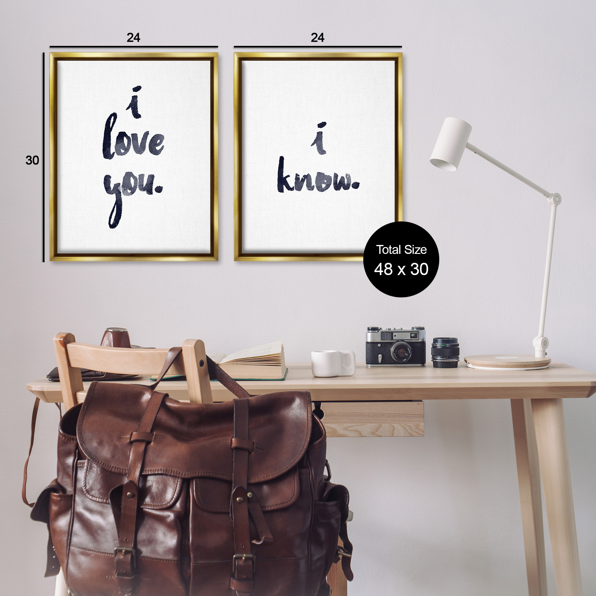 Stupell Industries Glam I Love You Phrase Inspirational Painting Gold Floater Framed Canvas Art Print Wall Art, 25 x 31, Set of 2
