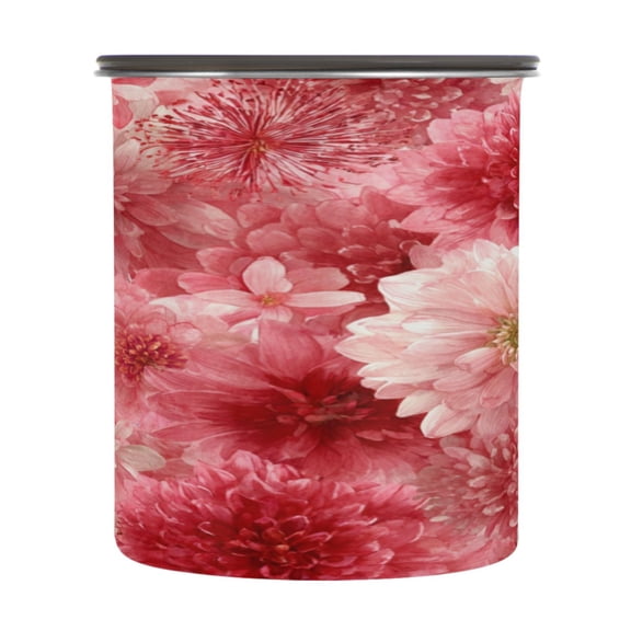 500ml Stainless Steel Food Storage Containers Red Watercolor Flowers Airtight Kitchen Canisters with Vacuum Lid for Coffee Tea Flour Sugar Grains