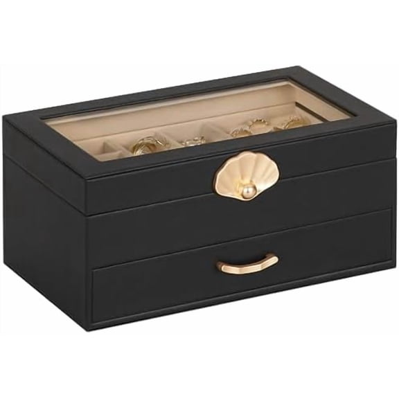 Jewelry Box with 1 Drawers: Display Organizer for Earrings Necklaces - Christmas Gifts for Girls Women (Black)