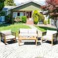 thumbnail image 1 of Costway 4PCS Wooden Patio Furniture Set CUS01hioned Sofa W/Rope Armrest White, 1 of 9