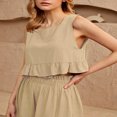 thumbnail image 2 of Trajes de 2 piezas sexy para mujer Conjuntos cortos de verano de lino con cuello redondo Ropa de uso diario FLhrweasw Nuevo, 2 of 8