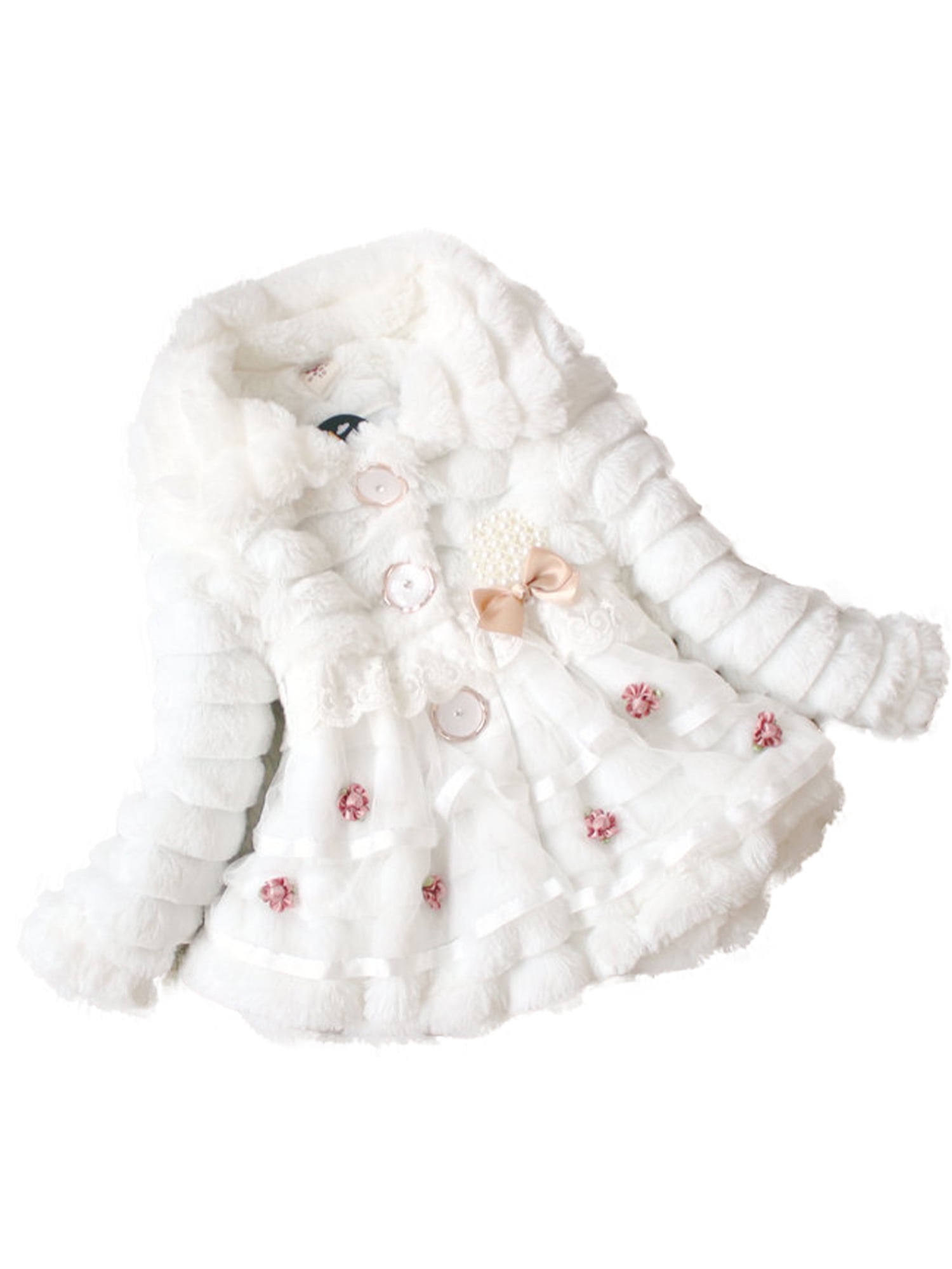 Baby Toddler Girl Fur Fleece Coat Dress Kids Winter Warm Lace Jacket Bubble Tops 