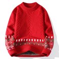 thumbnail image 2 of Men's Crewneck Sweaters Trendy Cable Knit Long Sleeve Pullover Vintage Winter Heavy Tops Red 2XL, 2 of 3