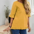 thumbnail image 2 of Admvng Womens Blouses Plus Size Fashion Solid Color Round Neck Ruffles Half Sleeves Casual Tops S-5XL, 2 of 9