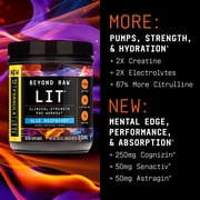 BEYOND RAW LIT V2 Clinical Strength Pre Workout Powder, Hits Harder, Bigger Pumps, Caffeine, L-Citrulline, Creatine, Blue Raspberry, 30 Servings