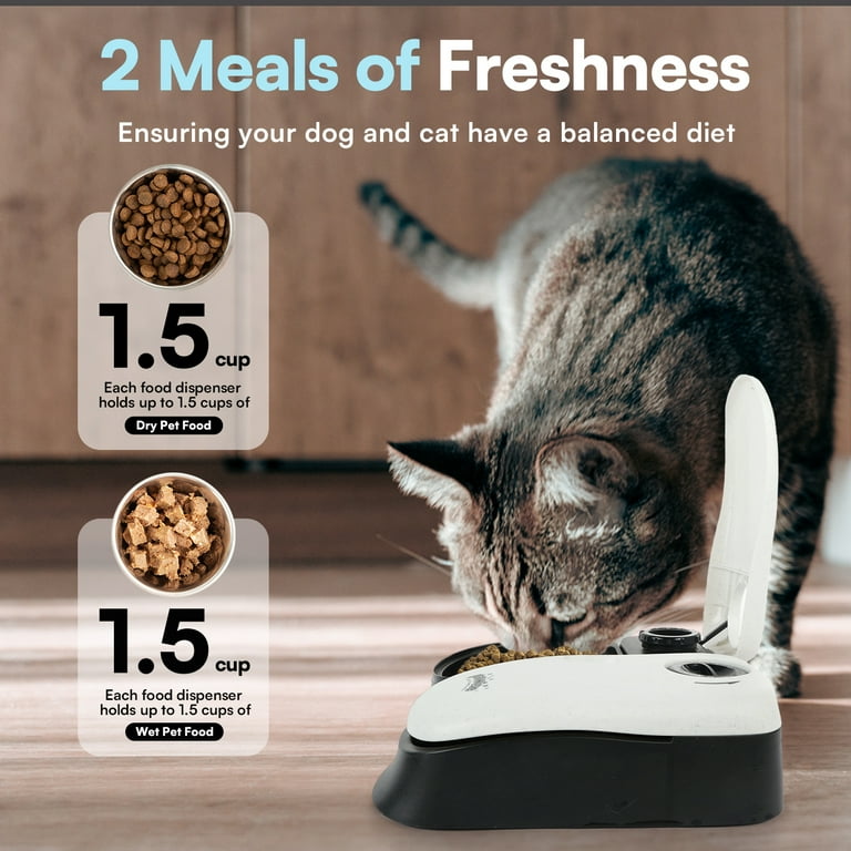 Pawise Automatic Cat Feeder with 48hr Timer Dog Food Dispenser with Ice Packs Double White