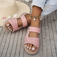 thumbnail image 4 of Rokment Womens Comfortable Platform Wedge Slip on Sandals Fashion Breathable Leather Wide Width Chunky Mid Heel Walking Slides Beach Summer Casual Dress Slippers Pink Size 9, 4 of 8