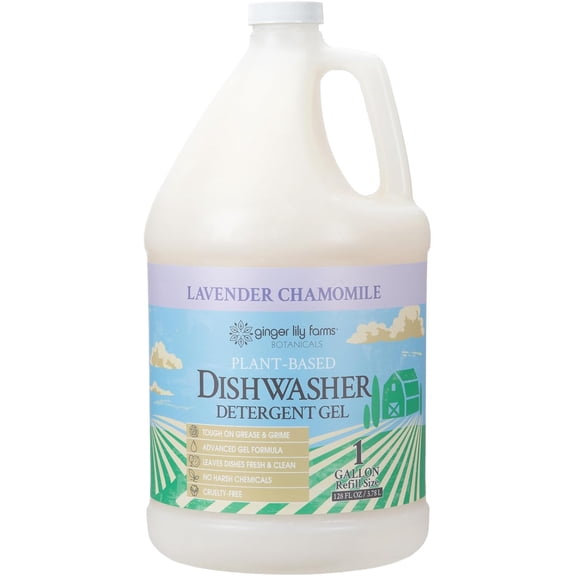 Ginger Lily Farms Botanicals Plant-Based Dishwasher Detergent Gel, 100% Vegan & Cruelty-Free, Lavender Chamomile Scent, 1 Gallon (128 Fl Oz) Refill