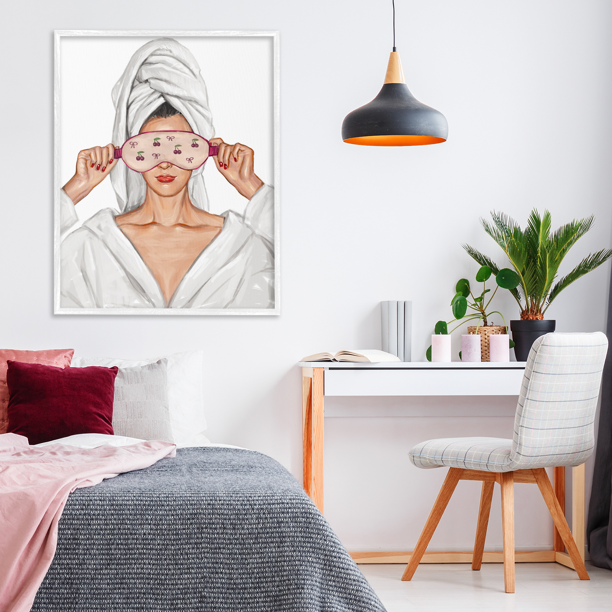 Cherry Eye Mask Fashionista White Framed Giclee Art, design by Ziwei Li