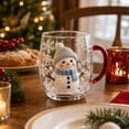 thumbnail image 3 of Christmas Themed Glass Mug with Handle, Christmas Motif Glass Coffee Cup, Santa Reindeer Christmas Tree Snowman Embossed Holiday Drinking Glass, Thickened Clear Glass Festive Winter Beverage Mug, 3 of 8
