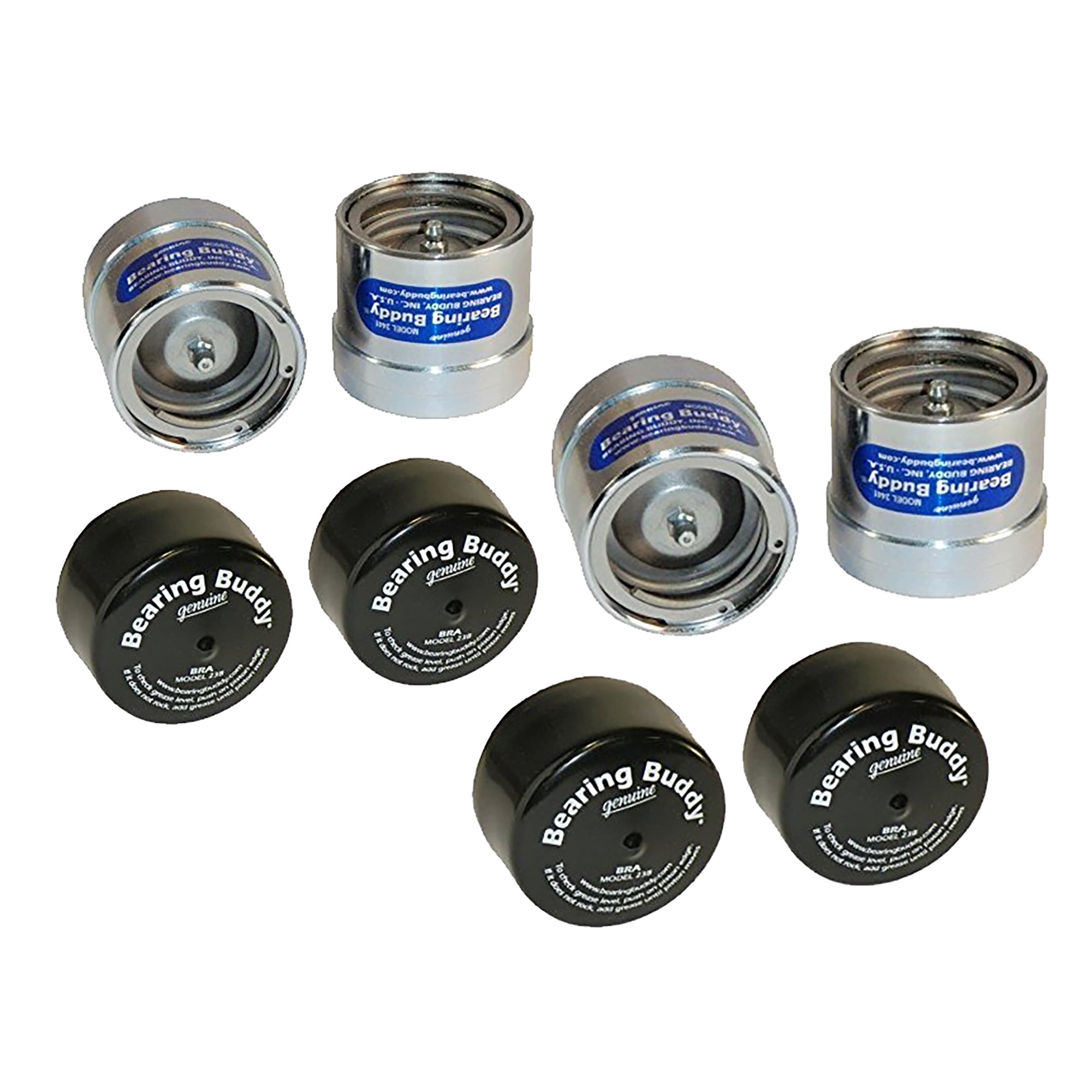 Two Pairs of 2.441" Chrome Bearing Buddy Bearing Protectors with Bras