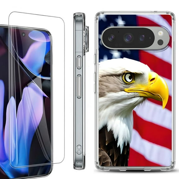 For Google Pixel 9 Pro XL Phone Case Cover, Shockproof Bumper Case with Tempered Glass Screen Protector, by OneToughShield - Eagle