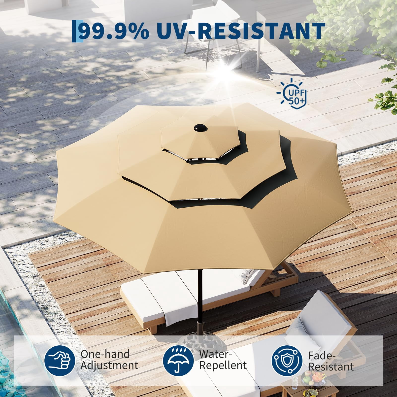 QinaQin Vented Patio Umbrella,8 Sturdy Ribs,Easy Crank & Tilt,Outdoor Market Table Parasol,Brown