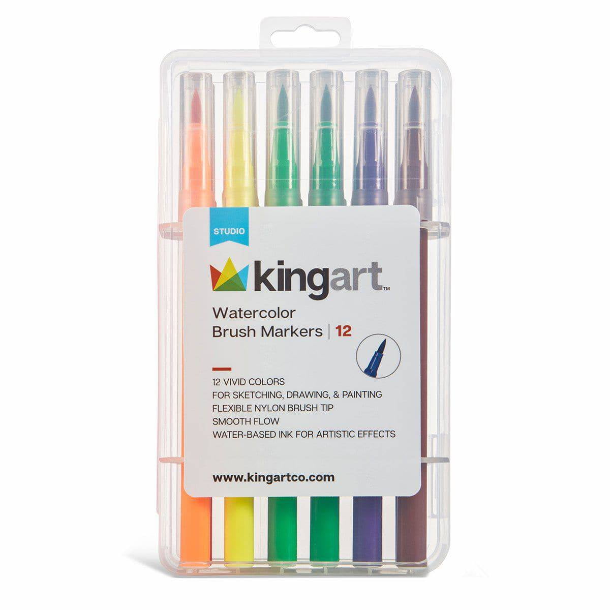 KINGART Studio Watercolor Brush Markers, Travel/Storage Case, Set of 12 Unique Colors