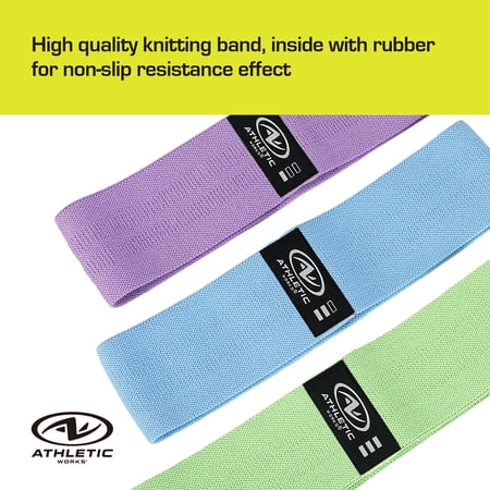 ATHLETIC WORKS FABRIC EXERCISE BANDS 3 DIFFERENT RESISTANCE LEVELS WITH CARRY BAG NON-SLIP AND ELEVATE YOUR FITNESS ROUTINE