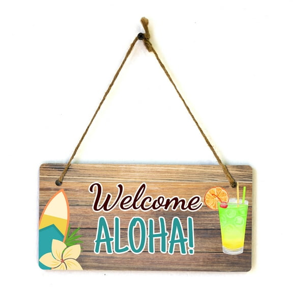Welcome Aloha! 5x10 Hanging Plus Wall or Door Sign | Home Decor