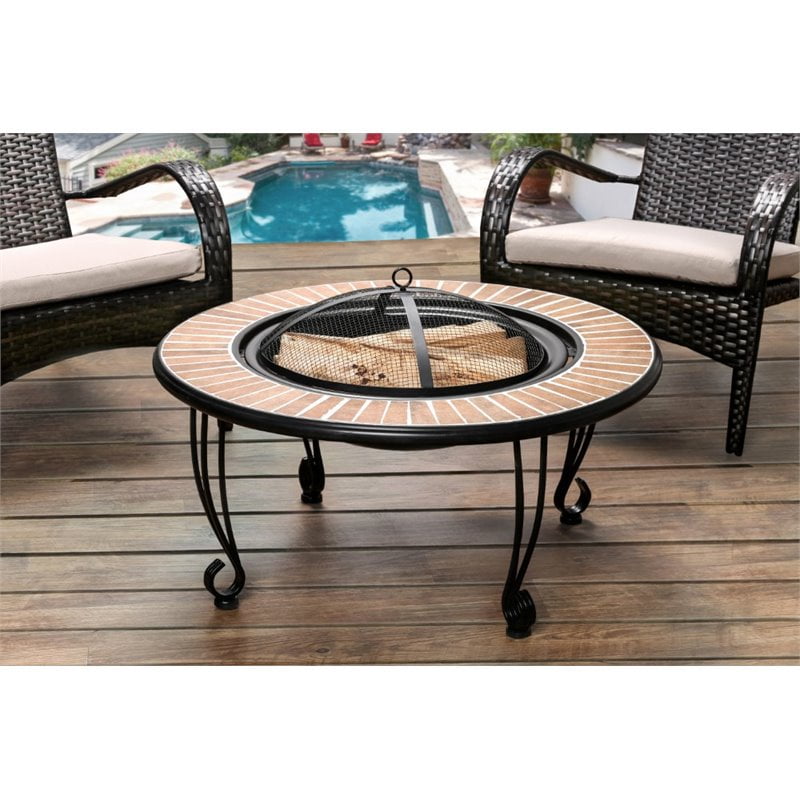 Furniture of America Harlan Round Cast Iron Patio Fire Pit in Black