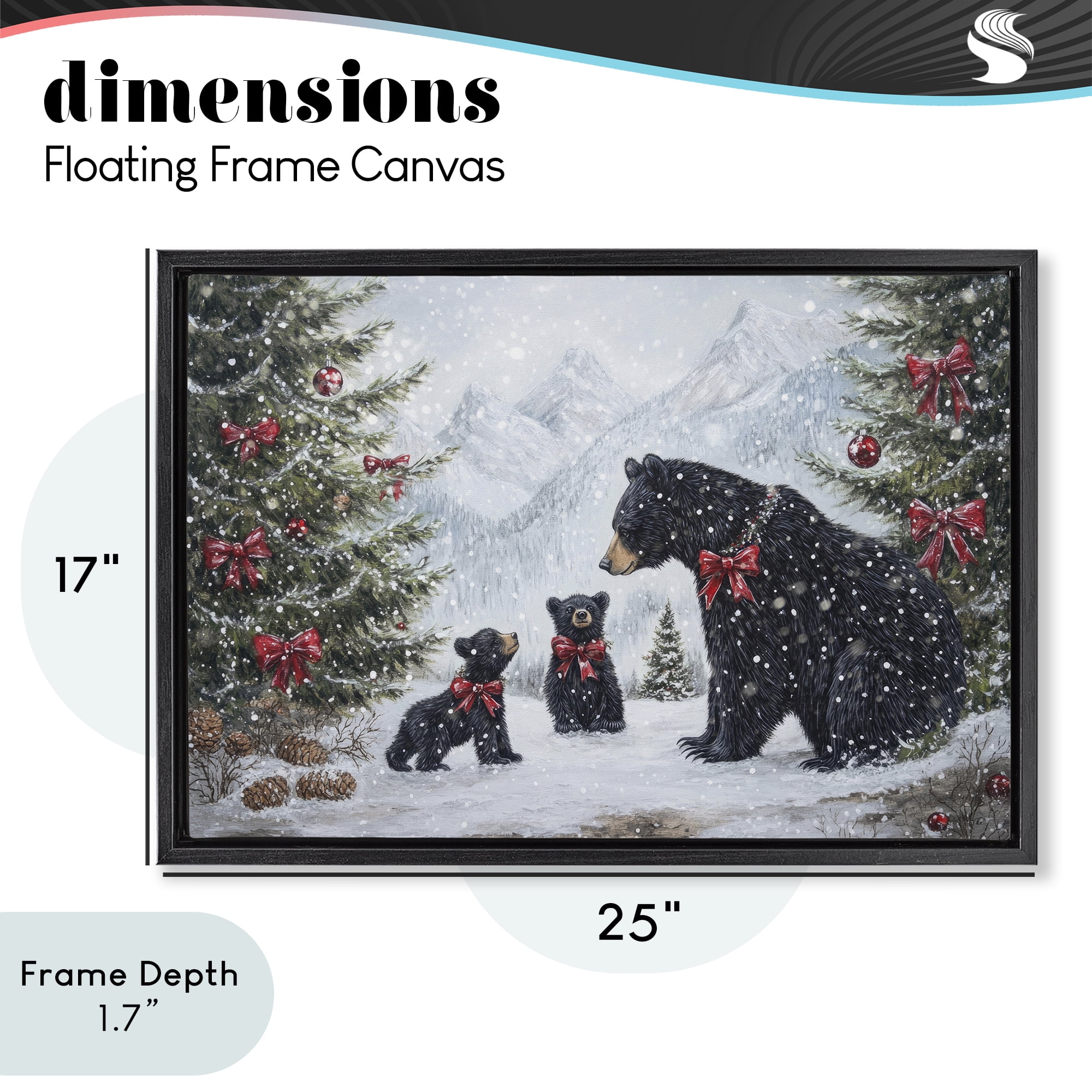 Stupell Industries Christmas Black Bears Black Framed Floater Canvas Wall Art, design by Tina LeCour