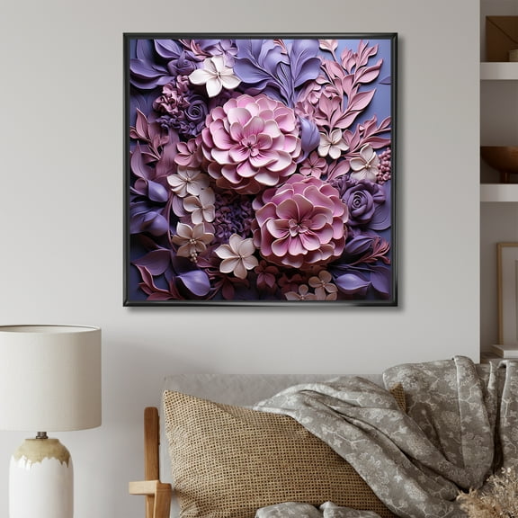 Designart "Symphonic Royal Amethyst Paper Mache" Lilacs Floater Framed Wall Art Prints
