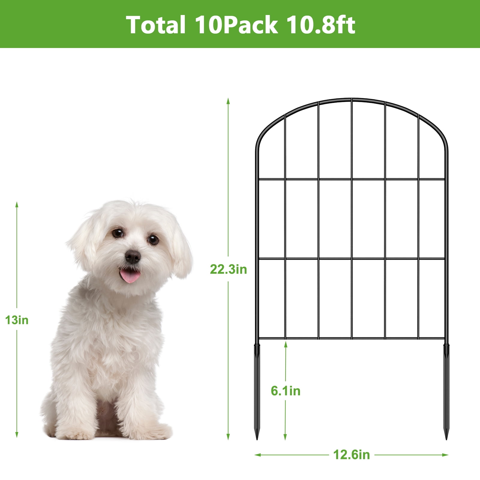 10-Pack Garden Fence 10.8ft Total Length, 22.3in脳12.6in Black Metal Decorative Animal Barrier for Yard Patio Flower Bed