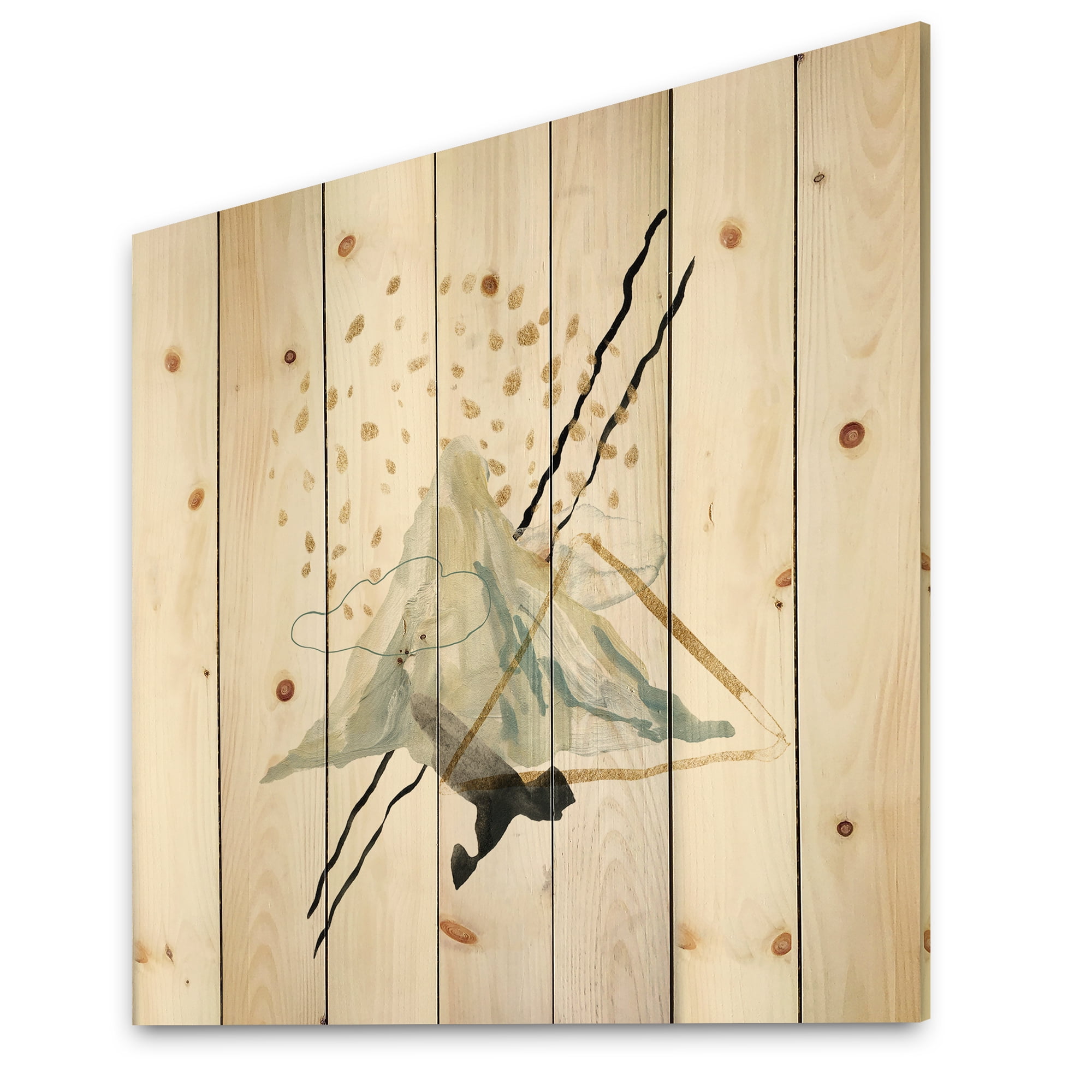 Designart 'Mountain Sky With Gouache Of Abstract Landscape' Modern Print on Natural Pine Wood
