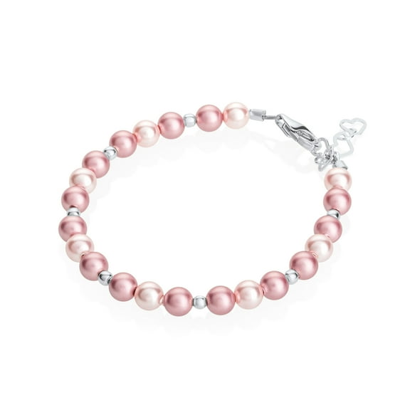Elegant Sterling Silver Mini Beads with Pink and Rose European Simulated Pearls Stylish Luxury Bracelet (BPRS)