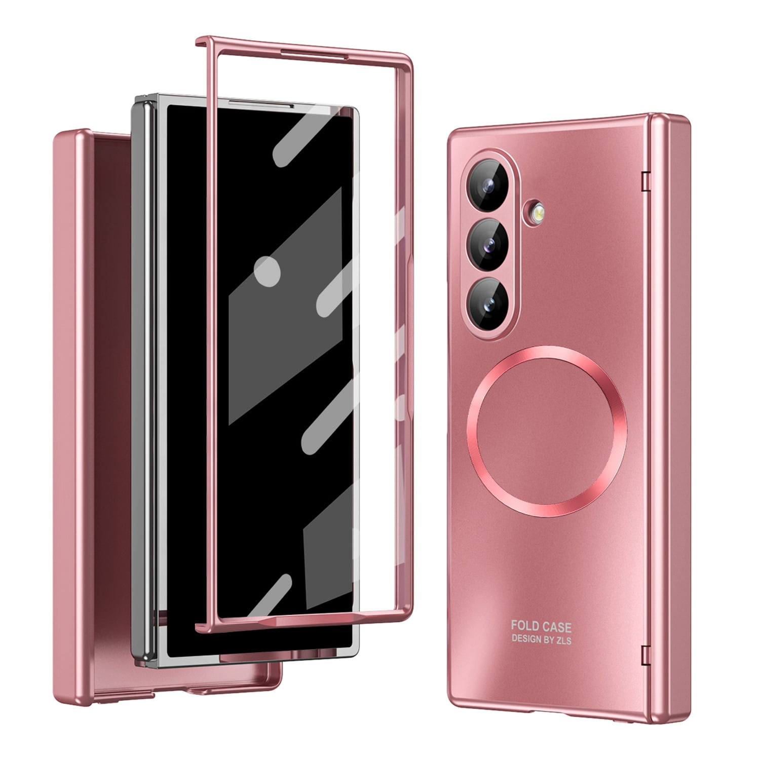 Dteck Plating Magnetic Hinge Protection Case for Samsung Galaxy Z Fold 8 Ultra, Compatible with MagSafe Accessory Shockproof Full Body Built-in Screen Protector Slim Protective Cover, Rosegold