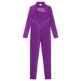 thumbnail image 3 of Aiihoo Kids Girls Dance Bodysuit Gymnastics Leotard Rhinestones Skating Jumpsuit Long Sleeve Dance Unitard Purple 12, 3 of 7