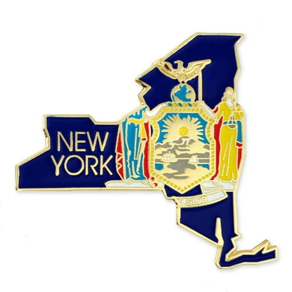 PinMart New York Shape Flag Enamel Pins - Gold Plated US State Lapel Pins - 10 Pack