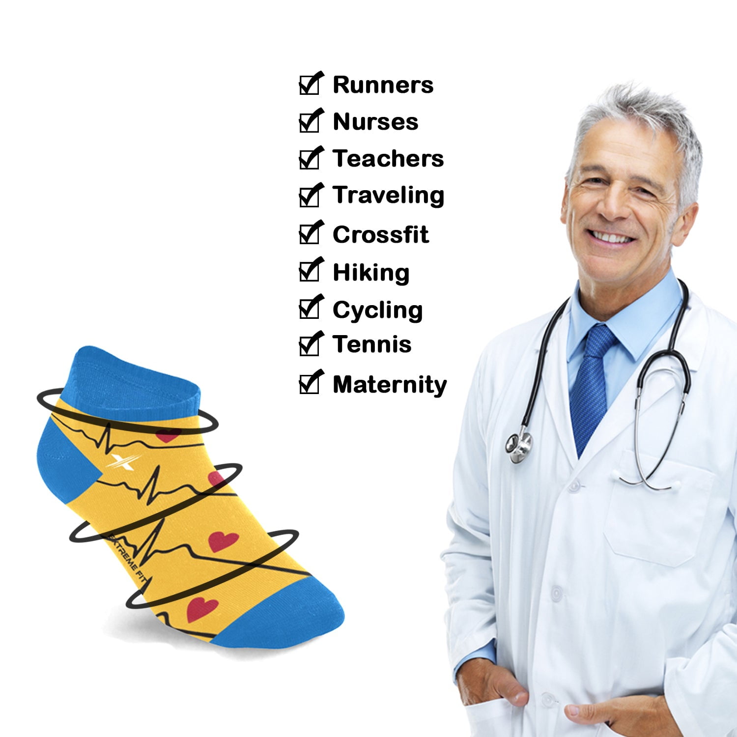 Compression Socks - Ankle High for Running, Athtletics, Travel - 6 Pair